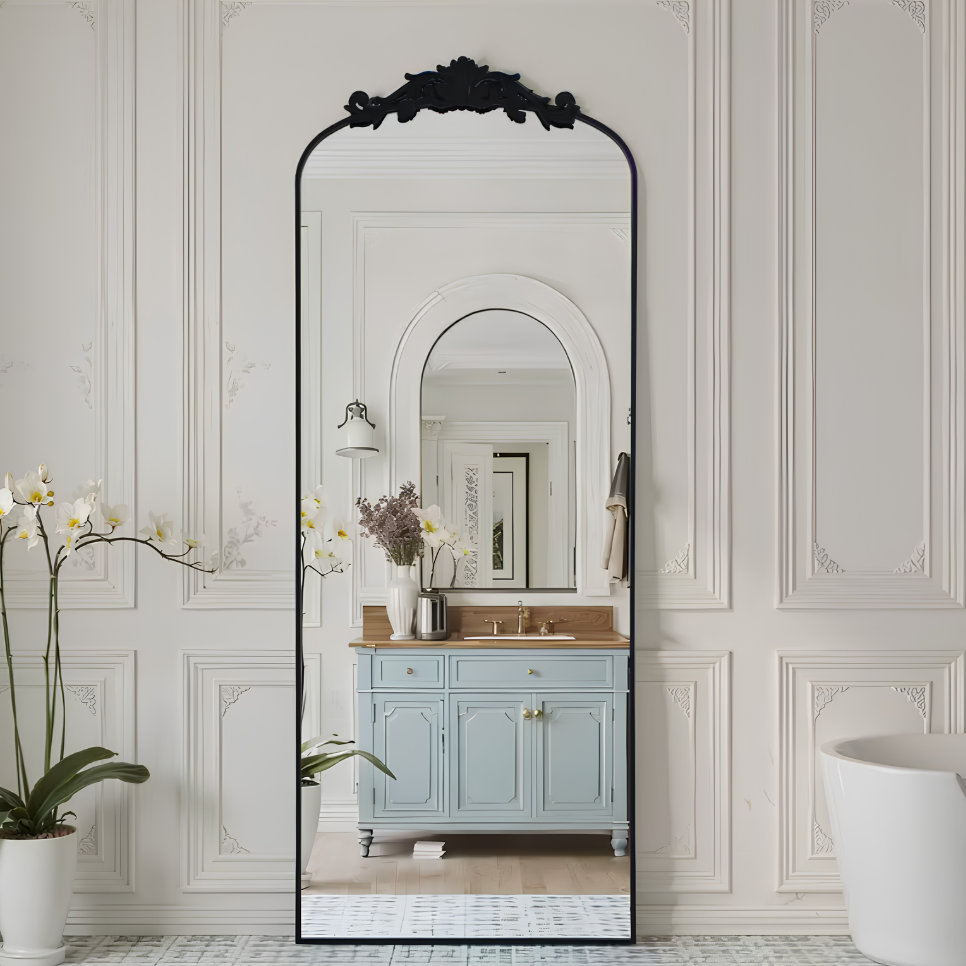 Grand miroir arche baroque noir | Cléonice