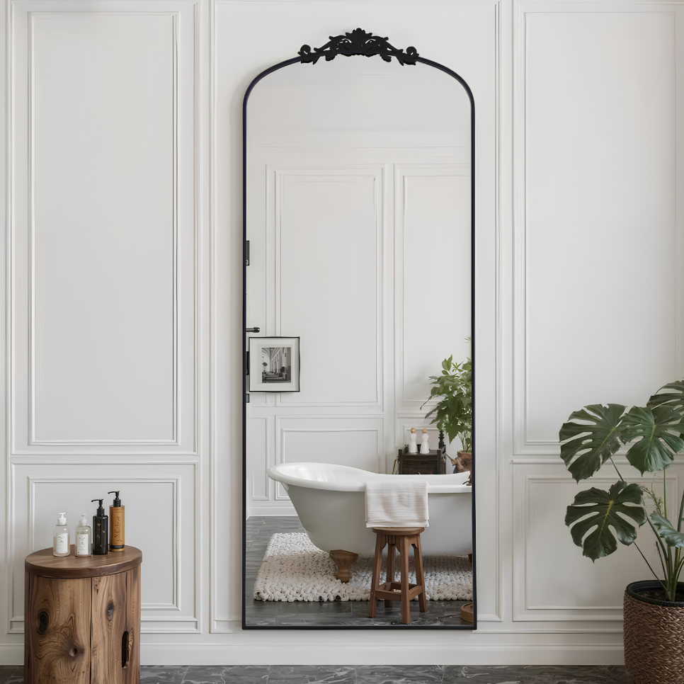 Grand miroir arche baroque noir | Cléonice