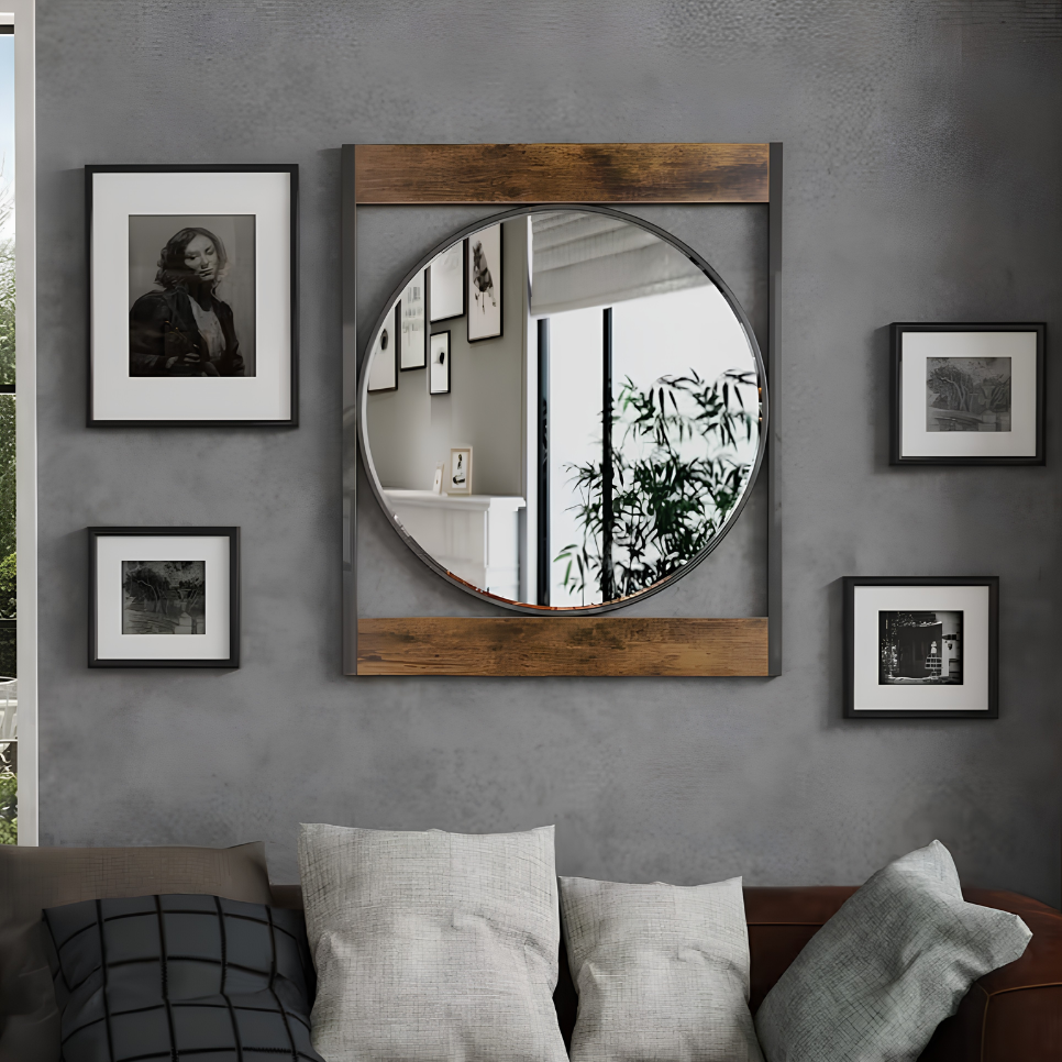 Miroir industriel bois et métal | Lazare