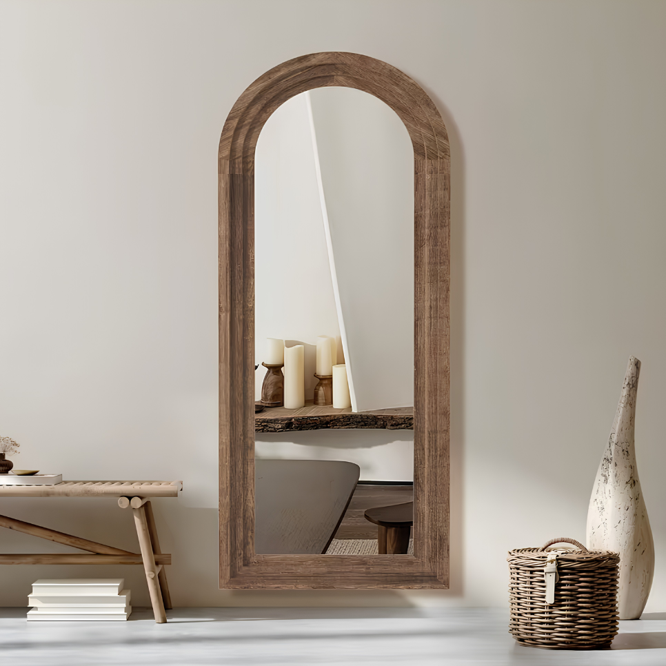 Miroir arche sur pied finition aspect bois vieilli | Apolline