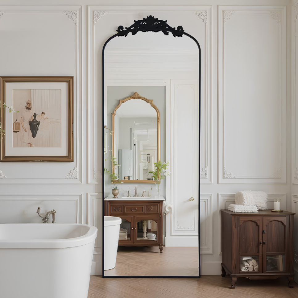 Grand miroir arche baroque noir | Cléonice