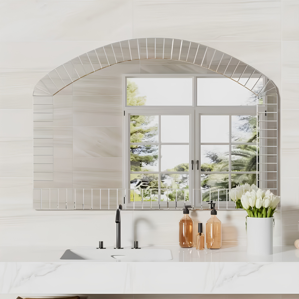 Miroir arche biseauté argenté contemporain | Aurore