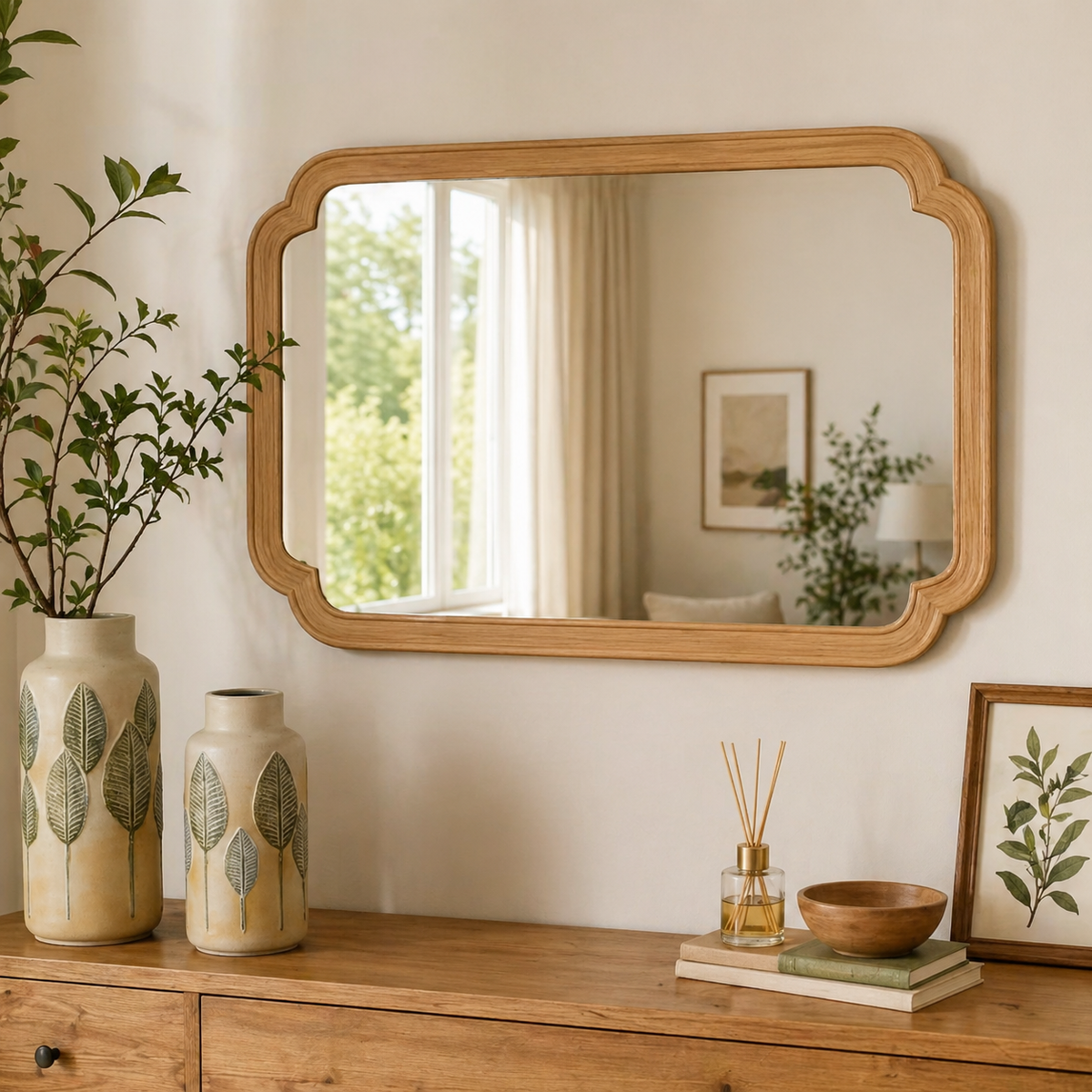 Miroir rectangulaire bois rustique festonné | Romane