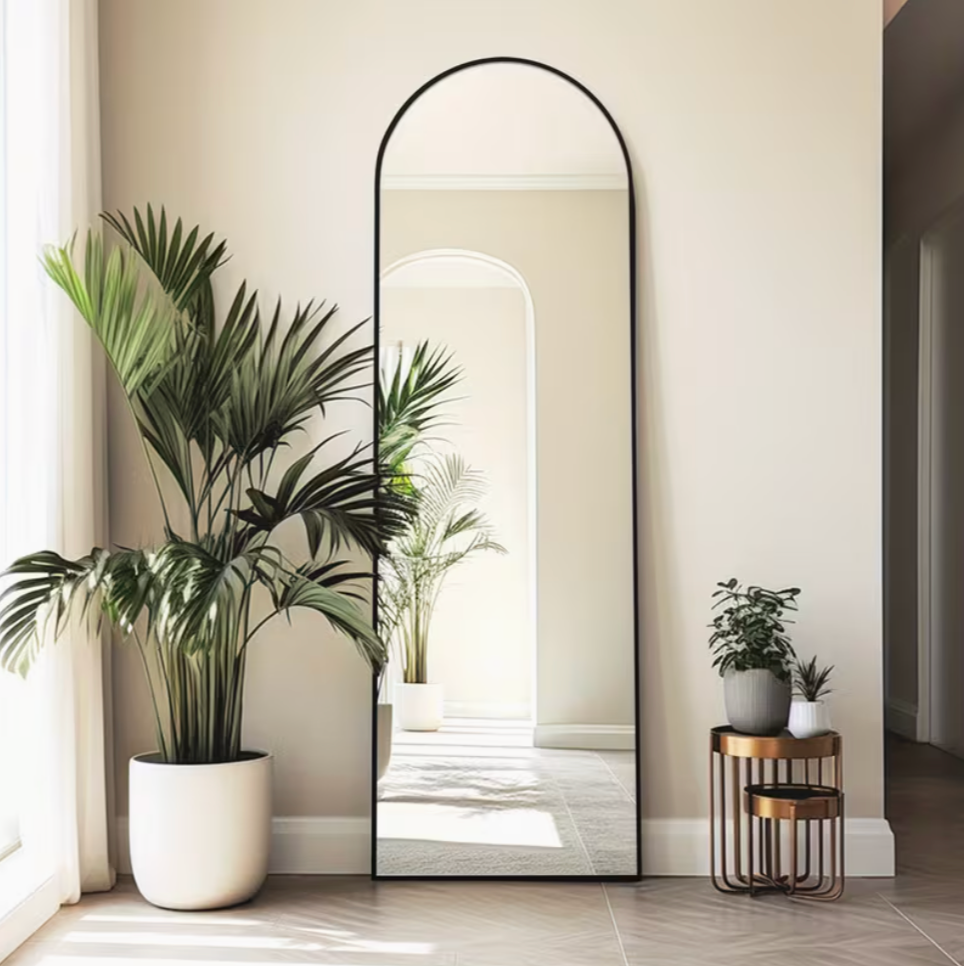 Miroir sur pied arche noir doré | Calliope