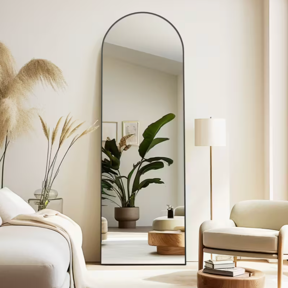Miroir sur pied arche noir doré | Calliope
