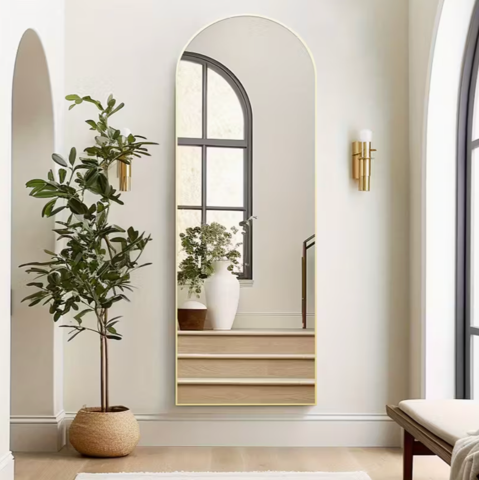 Miroir sur pied arche noir doré | Calliope